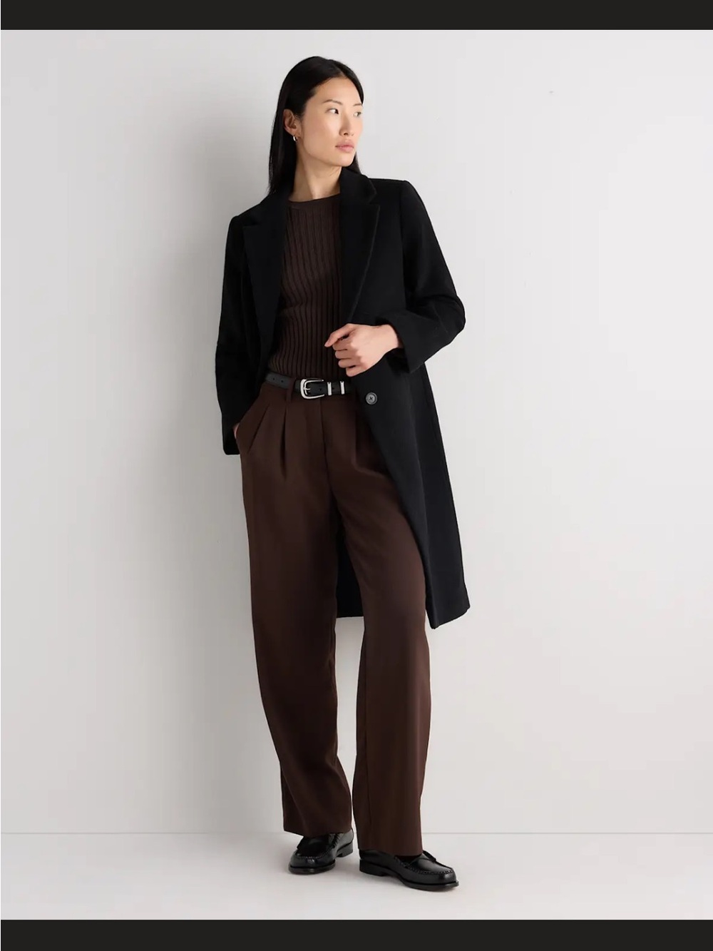 Quince Medium Wool Cashmere Single Breasted Wool Coat Black Classic! NWT